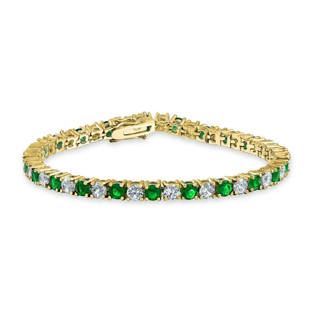 14K White Gold Bracelet With Round Faceted Gemstones 7.5 Inches 